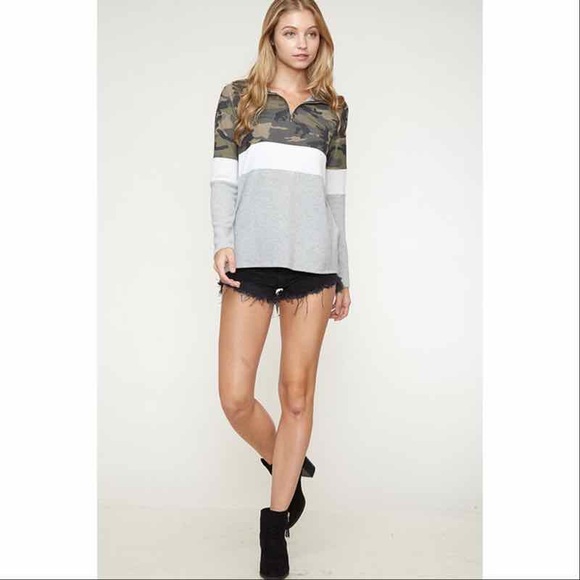 LAST ONE! Long Sleeve Color Blocked Camouflage Top - Picture 2 of 3